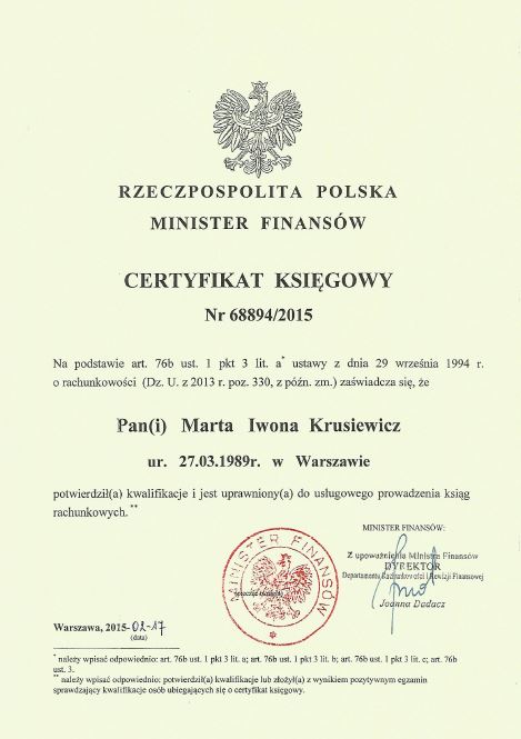 certyfikat ksiegowy